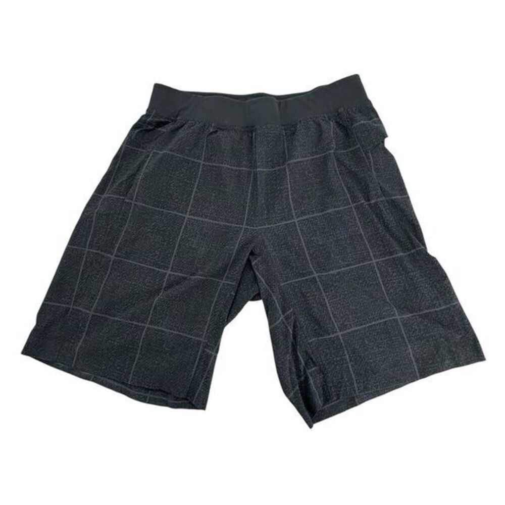 Lululemon Run‎ Athletic Shorts w/ Pockets Black/ Gray Window Pane Check Men's L